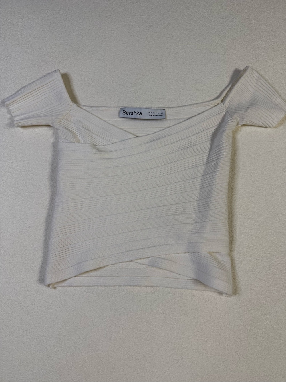 Bershka Cream Off-Shoulder Wrap Crop Top - Picture 7 of 7